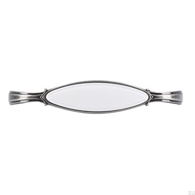 Poignée de meuble allongée 1973 96 Argent Antique avec Blanc