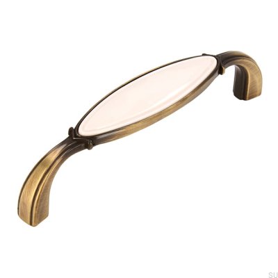 Poignée de meuble allongée 1973 96 Bronze Antique avec Beige
