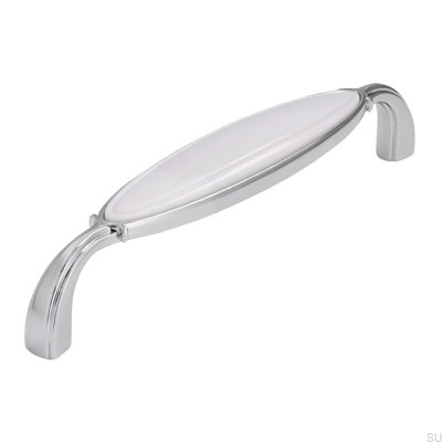 Poignée de meuble allongée 1973 128 Chrome Poli avec Blanc