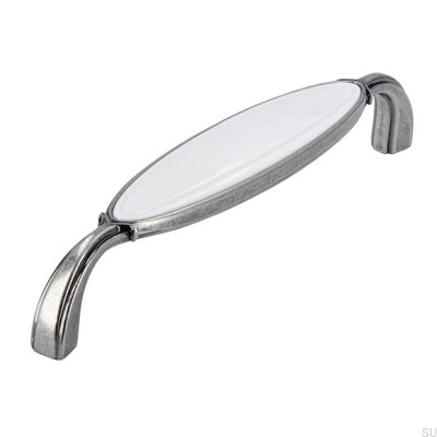 Poignée de meuble allongée 1973 128 Argent Antique avec Blanc