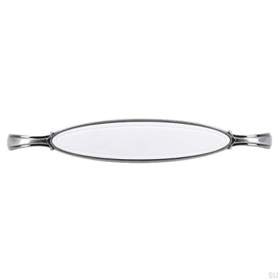 Poignée de meuble allongée 1973 128 Argent Antique avec Blanc