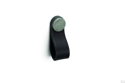 Poignée de meuble Flexa 70 Cuir Noir avec Étain