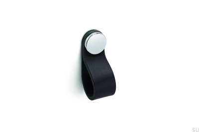 Poignée de meuble Flexa 70, cuir noir avec argent