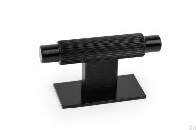 Bouton de meuble avec barre en T Arpa Plaque Aluminium Noir Brossé