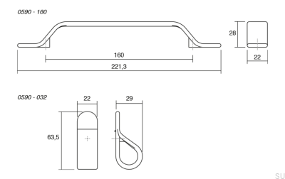 Poignée de meuble allongée Belt 160 Metal Black Matt