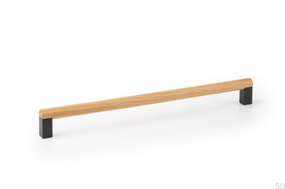 Eto 320 Poignée de meuble allongée en bois de chêne et aluminium gris