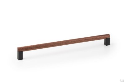 Poignée de meuble allongée Eto 320 en bois de noyer avec aluminium gris