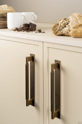 Poignée de meuble allongée avec rondelle Arpa Plate 192 Aluminium Rustic Gold