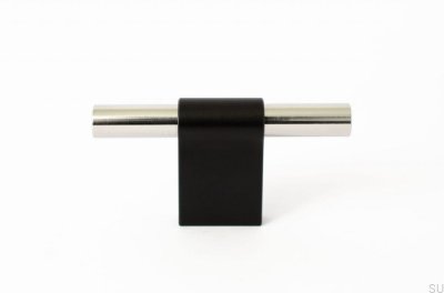 Bouton de meuble T-Bar Line Mix 60 Métal noir avec acier poli