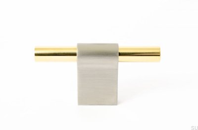 Bouton de meuble T-Bar Line Mix 60 Acier brossé avec laiton poli