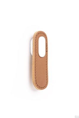 Bouton de meuble oblong en cuir beige avec blanc
