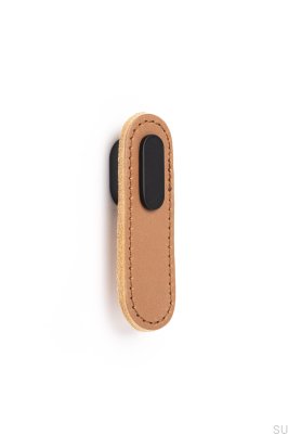 Bouton de meuble oblong en cuir beige et noir