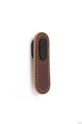 Bouton de meuble oblong en cuir marron avec noir