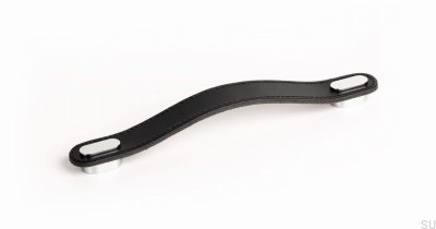 Poignée de meuble allongée Oblong 160 Cuir Noir avec Chrome poli