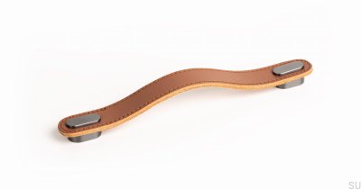 Poignée de meuble allongée en cuir beige oblong avec gris brossé