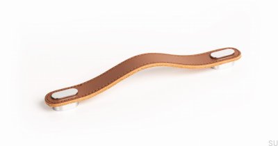 Poignée de meuble allongée en cuir beige oblong avec chrome poli