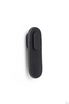 Bouton de meuble oblong en cuir noir et noir