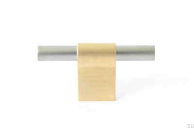 Bouton de meuble T-Bar Line Mix 60 Laiton brossé non peint avec acier brossé