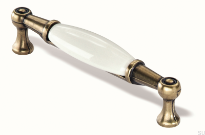 Poignée de meuble oblongue 1699 96 PF Or Antique avec Porcelaine