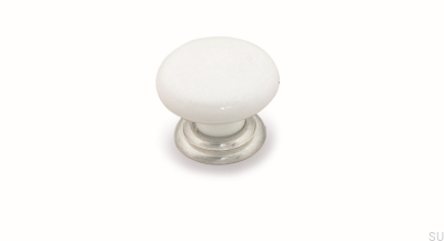 Bouton de meuble SP65 Porcelaine Blanc avec Argent