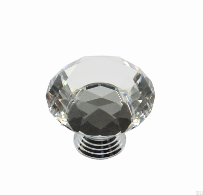 Bouton de meuble GL02 Verre avec Laiton Chromé
