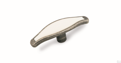 Bouton de meuble 1889 argent antique avec blanc