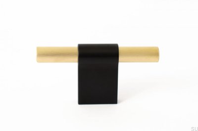 Bouton de meuble T-Bar Line Mix 60 Métal noir avec laiton brossé