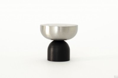 Bouton de meuble Kokeshi Mix 3032 Aluminium Noir avec Acier Brossé