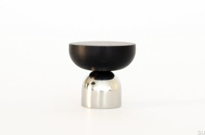 Bouton de meuble Kokeshi Mix 3032, acier poli et aluminium noir