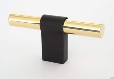 Bouton de meuble T-Bar Line Big Mix 12, laiton poli, non verni, avec aluminium noir