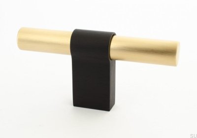 Bouton de meuble T-Bar Line Big Mix 12 en laiton brossé non peint avec aluminium noir