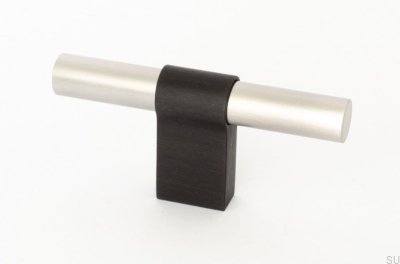 Bouton de meuble T-Bar Line Big Mix 12, acier brossé et aluminium noir