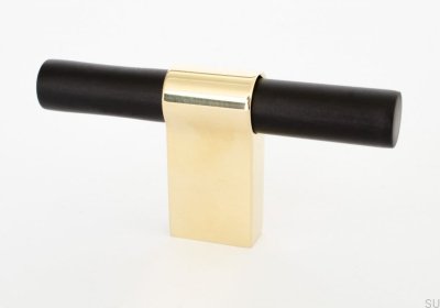 Bouton de meuble T-Bar Line Big Mix 12 Aluminium Noir avec Laiton Poli