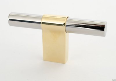 Bouton de meuble T-Bar Line Big Mix 12, acier poli et laiton poli