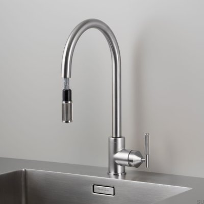 Robinet de cuisine avec bec extractible, mitigeur linéaire en laiton argenté avec raccord européen
