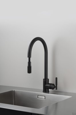 Robinet de cuisine extractible en laiton noir linéaire Welder avec raccord européen