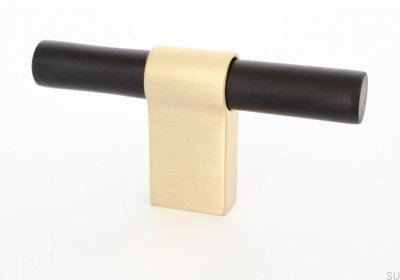 Bouton de meuble T-Bar Line Big Mix 12 Aluminium Noir avec Laiton Brossé