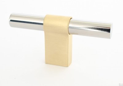 Bouton de meuble T-Bar Line Big Mix 12, acier poli et laiton brossé