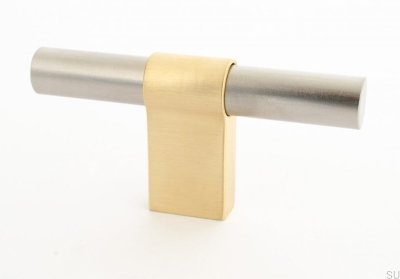 Bouton de meuble T-Bar Line Big Mix 12, acier brossé et laiton brossé