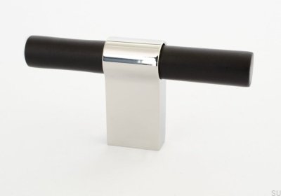 Bouton de meuble T-Bar Line Big Mix 12, aluminium noir et acier poli