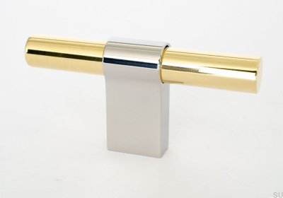 Bouton de meuble T-Bar Line Big Mix 12, laiton poli et acier poli