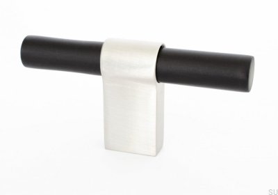 Bouton de meuble T-Bar Line Big Mix 12, aluminium noir et acier brossé
