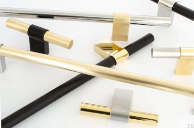 Poignée de meuble oblongue Line Big Mix 224, Acier Poli et Laiton Poli