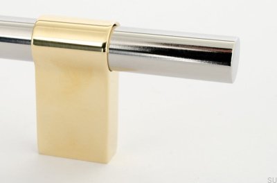 Poignée de meuble oblongue Line Big Mix 342, acier poli et laiton poli