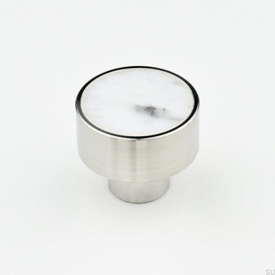 Bouton de meuble en acier Marbelo M, marbre blanc