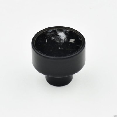 Bouton de meuble Marbelo L, acier noir, marbre noir