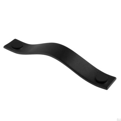 Poignée de meuble oblongue Levanto 128 Cuir Noir et Noir