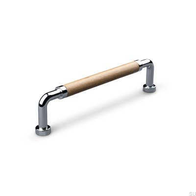Poignée de meuble oblongue Posta Swept 128 Chrome Poli avec Cuir Marron Clair