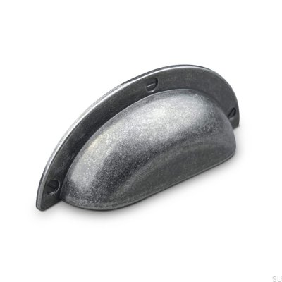 Poignée de meuble antique en coquille d'étain Conti 64