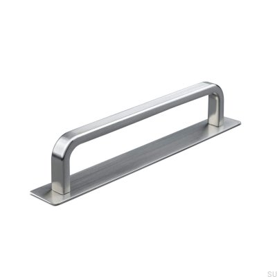 Poignée de meuble oblongue avec patin Gardone Stripe 128 argent brossé
